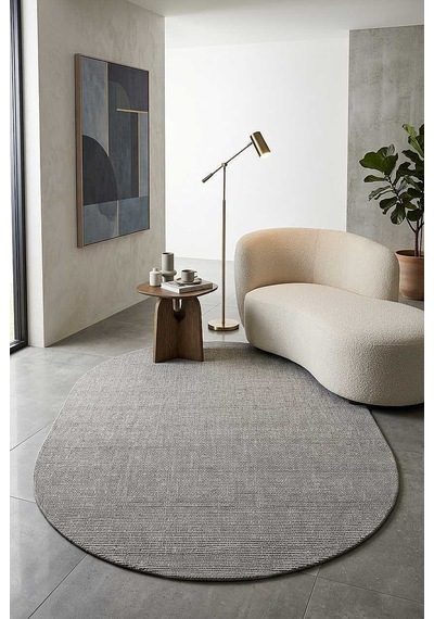 Puf Yumuşak Kabartmalı Sade Renk Milano Masaj Etkili Oval Halı Ml01 Gri
