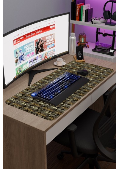 Art Deco Tarzı Kaymaz Dikişli Kauçuk Oyuncu Mousepad V3 - 90x40 Xxl Gaming Mouse Pad Fare Altlığı