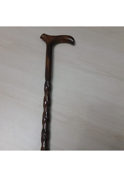 Alkese El İşçiliği Lüks Cilalı Kayın Ağacı Baston Devrek Bastonu