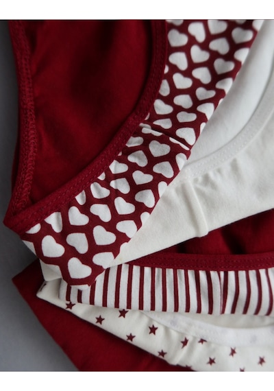Alya Underwear Anne Kız Kombin Pamuklu Külot - Beyaz Slip İç Çamaşırı - 5'li Paket Bordo P27
