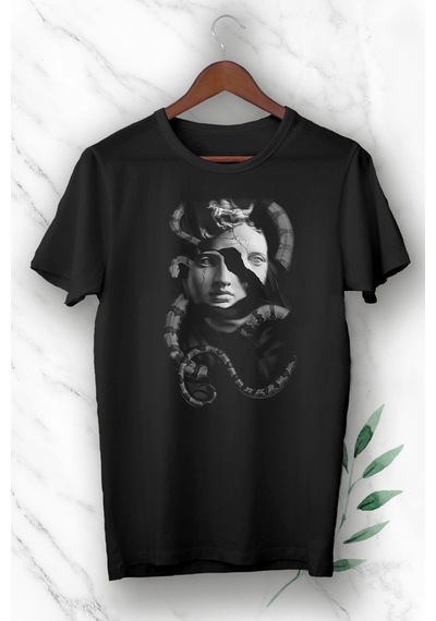 Flood Of Style Unısex Siyah Heykel Baskılı T Shirt