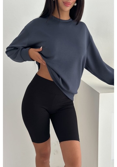 Femelle Füme Modal Kumaş Basic Sweatshirt