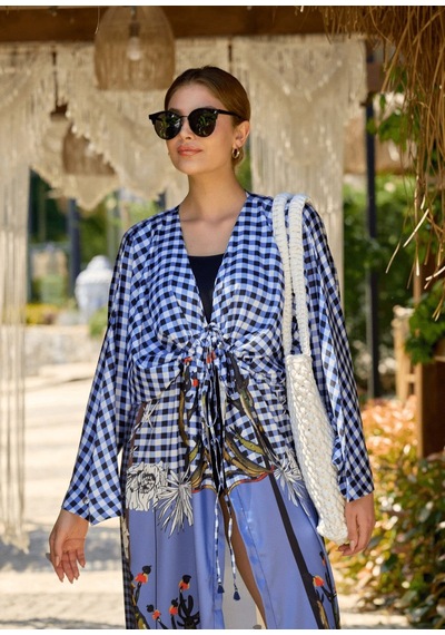 Mayovera Kimono Kaktüs Tasarım Mavi