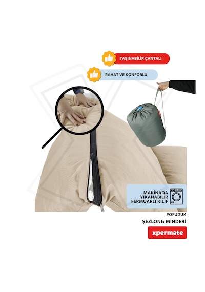 Xpermate Pofuduk Şezlong Minderi 60x180x12cm Su İtici, Bej