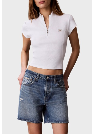 Calvin Klein Pamuklu Logolu Slim Fit Fermuarlı Dik Yaka Top Lv047g240gyaf Bayan Top Lv047g240g Yaf Beyaz