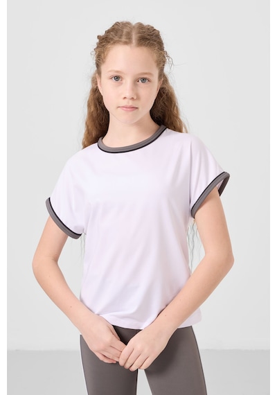 Tommylife Beyaz-koyu Gri O Yaka Yan Şerit Detaylı Standart Fit Performans Kız Çocuk Tayt Takım - 75191 Beyaz