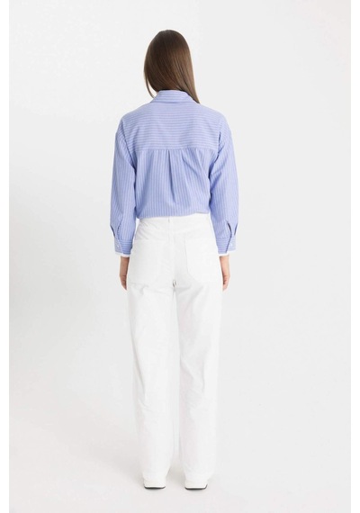 Defacto Wide Leg Geniş Bol Paça Cepli Beyaz Basic Düz Gabardin Pantolon C4528AX24SMWT83 Beyaz