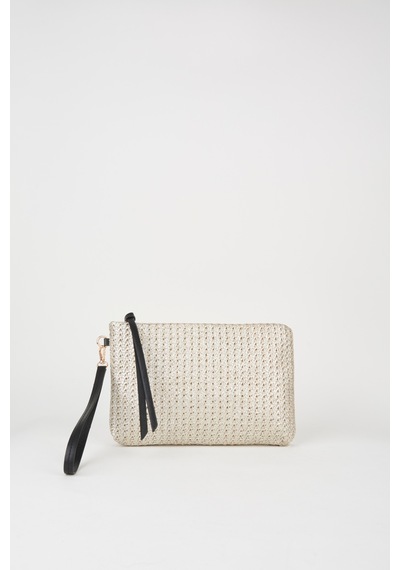 Vivaq Kadın Bellis Örgü Hasır Gold Astarlı Suni Deri Bilek Askılı Portföy El Ve Clutch Çanta