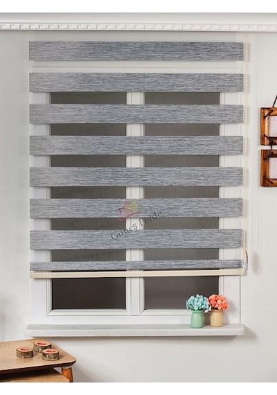 Bambu Gri Stor Zebra Perde Etek Dilimli  Alüminyum Kasa Gri 100 x 200