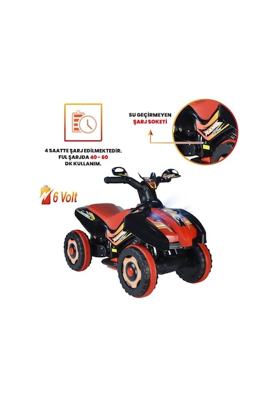 Uzaktan Kumandalı Akülü Atv Ranger 6 Volt 35 Kg Taşıma Kapasitesi Siyah