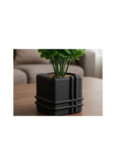 Alvera Square Planter 3d Baskı Izgara Desenli Küp Saksı-siyah