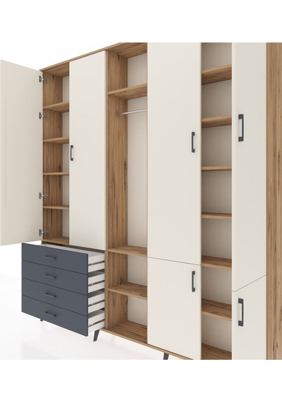 Arges Dolap 14 Raflı 4 Çekmeceli Tek Askılı 220x30x243 Çam-aytaşı/antrasit Aytası/antrasıt