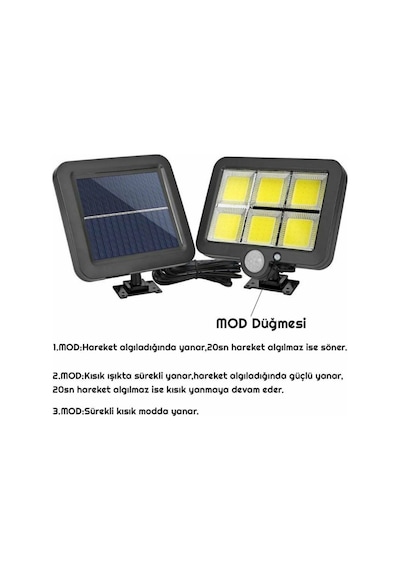 Unichrome 120 Cob Led Solar Panel Güneş Enerjili 3 Mod Duvar Lambası