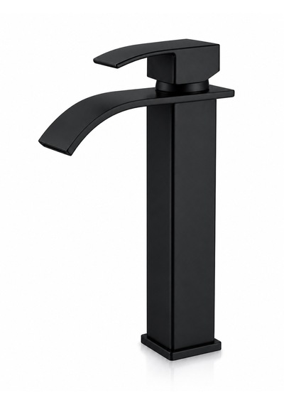 Eshome Mat Siyah Lavabo Bataryası Şelale Akışlı Modern Banyo Musluğu Tek Kollu Sabit Lavabo Çift Su Girişli