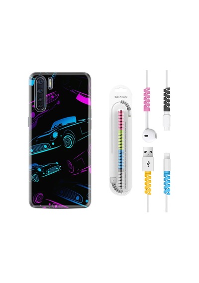 Oppo A91 Kılıf Kablo Koruyuculu Cars Neon 1618