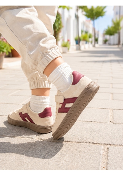 Unisex Çoçuk Süet Günlük Kullanım Cırtlı Sneakers Bej