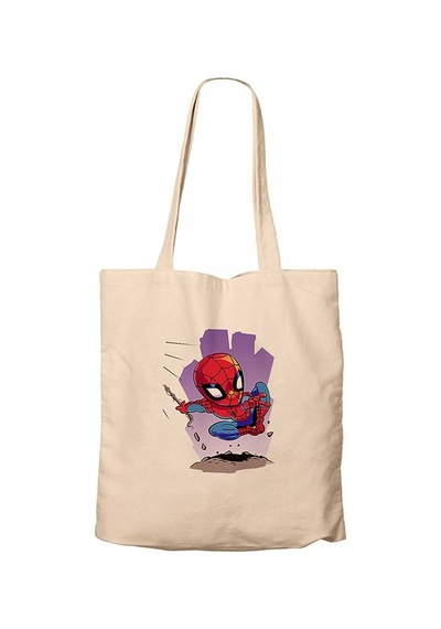 Spiderman Cartoon Krem Kanvas Bez Çanta Krem