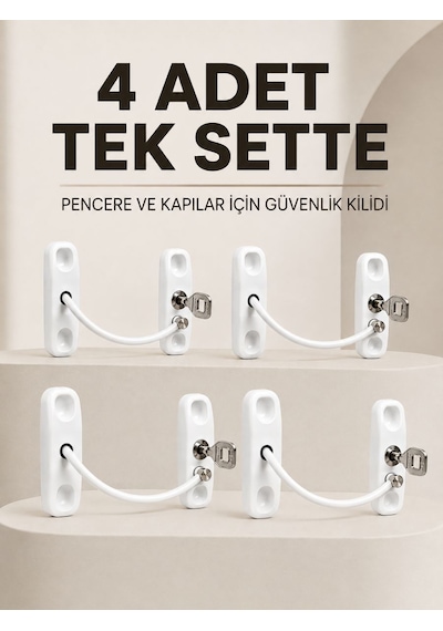 Anahtarlı Pencere Emniyet Kilidi 4 Adet Güvenlik Seti