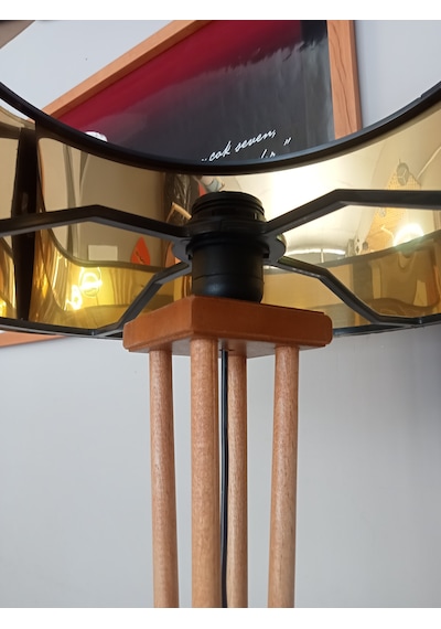 Siyah Gold Başlıklı Açık Meşe Ahşap Lambader Gold Siyah