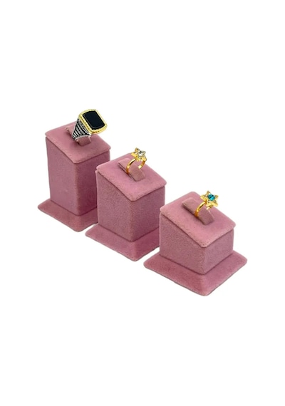 3 Kademe Yüzük Standı Süet Pembe Pembe