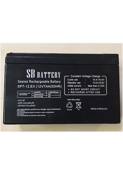 Sb 12-7Sp7-12Ex 12V-7Ah Bakımsız Kuru Akü