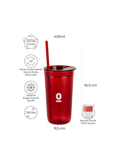 Kırmızı Pipetli Bardak 430 Ml No:115 Kırmızı