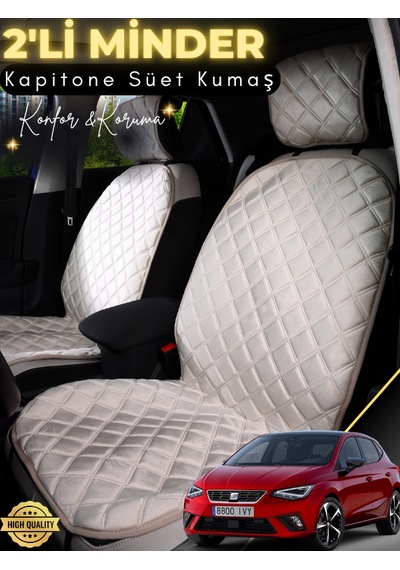 Seat İbiza Uyumlu 2'li Süet Oto Koltuk Minderi Terletmez Universal Oto Aksesuar A4 Bej