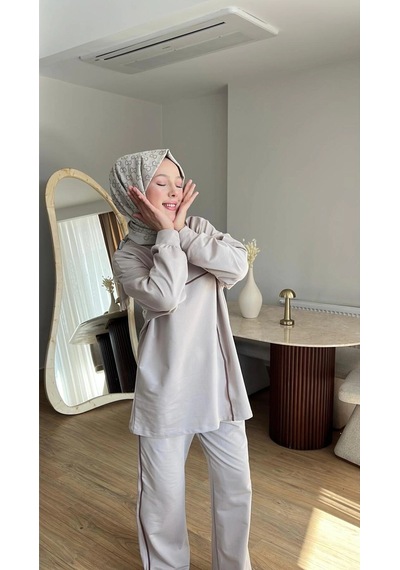 Mihran Butik Olivia Kadın Mevsimlik Penye Alt Üst Spor Ve Rahat Tesettür İkili Takım Bej