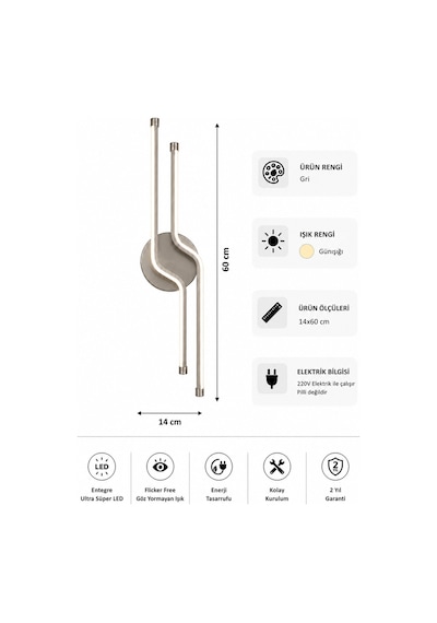 Armoni Modern Led Duvar Apliği Günışığı Gri