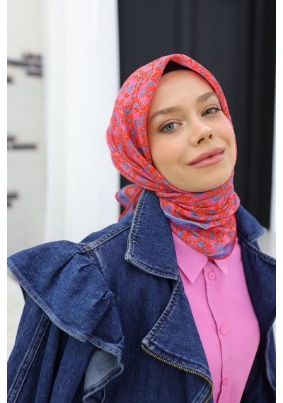 Silk Home Soft Eşarp 73077-09 Parlak Turuncu, Gök Mavi, Pembe