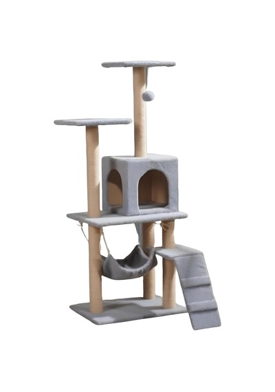 Pet B-07 Hamaklı Yuvalı Lüx Kedi Tırmalama Oyun Evi Gri