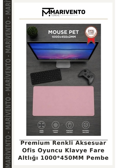 Premium Renkli Aksesuar Ofis Oyuncu Klavye Fare Altlığı 1000 450mm Pembe
