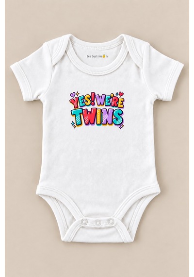Babylimon Yes We Re Twıns Beyaz Kısa Kollu Çıtçıtlı Bebek Zıbını Beyaz - 930083888 Beyaz