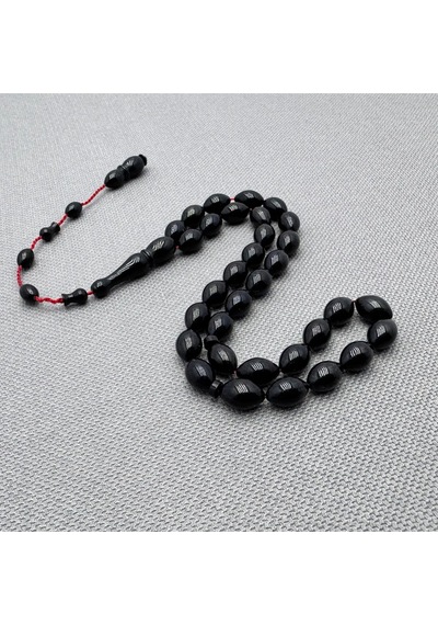 Usta İşçilikli 6.5x10mm Siyah Sıkma Kehribar Tespih Siyah