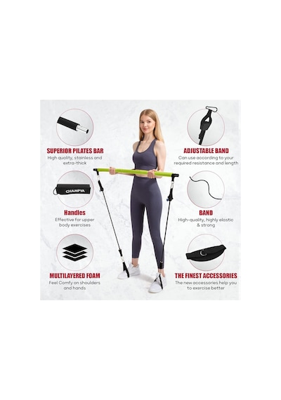 Champya İthal Premium Pilates Seti Yoga Fitness Pilates Topu Direnç Lastiği Pilates Barı Seti Yeşil