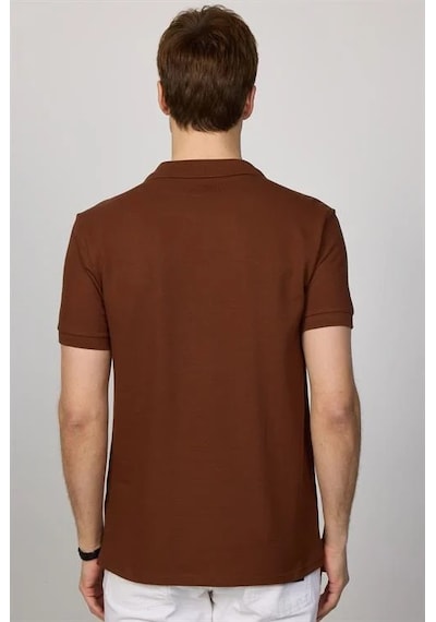 Tudors Erkek Regular Fit Klasik Kesim %100 Pamuk Düz Pike Kahverengi Polo Yaka Tişört-33010 Kahverengi