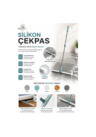 2'li Zemin Temizlik Seti - Su Püskürtmeli Spreyli Mop Paspas & 50 Cm Geniş Başlıklı Silikon Yer Çekçek 180 Döner