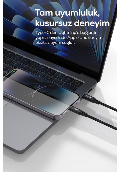 Type-c To Lightning Apple iPhone Uyumlu  Şarj Kablosu 30w Pd Hızlı Şarj, 480mbps, 1.2m, Manyetik Örgü V0207004
