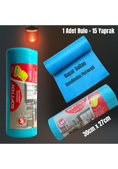 Technow Softtex 15 Kesimli Mavi Kopar Kullan Rulo Temizlik Bezi 27x30 Cm 1 Adet Rulo Pembe
