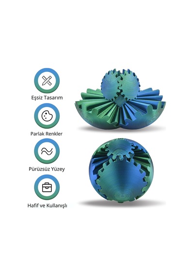 3d Baskılı Dişli Top Pla Malzeme, Stres Giderici Dönme Oyuncağı, Taşınabilir Spinner Küre Turkuaz