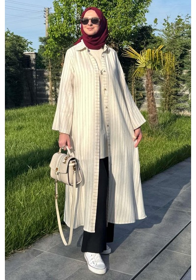 Rabia Şamlı Çizgili Natural Kap Siyah Normal