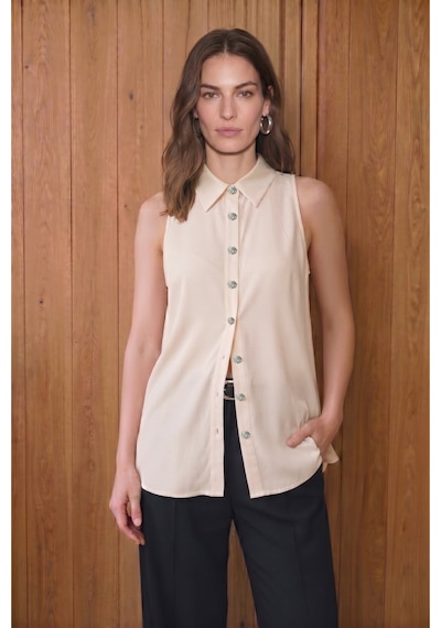 Sateen Halter Yaka Gömlek - Bej-137482
