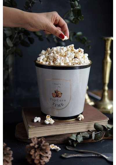 Metal Popcorn Kutusu - Patlamış Mısır Kovası 13.5 Cm, Azura Er149-3o Desenli
