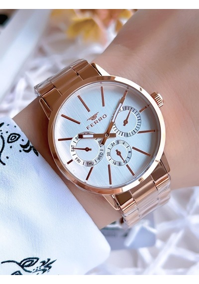 Ferro Rose Gold Renk İç Fonksiyonları Aktif 3 Atm Çelik Kordon Kadın Kol Saati Bf21072awt-c