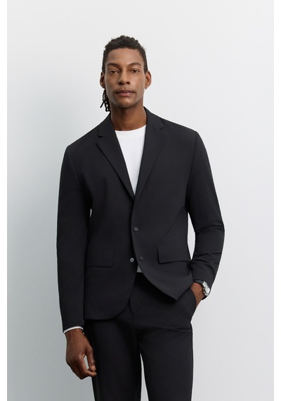 Avva Erkek Siyah Mono Yaka Çıtçıt Kapama Kırışmayan Su İtici Teknik Kumaş Comfort Slim Fit Ceket A62y4000