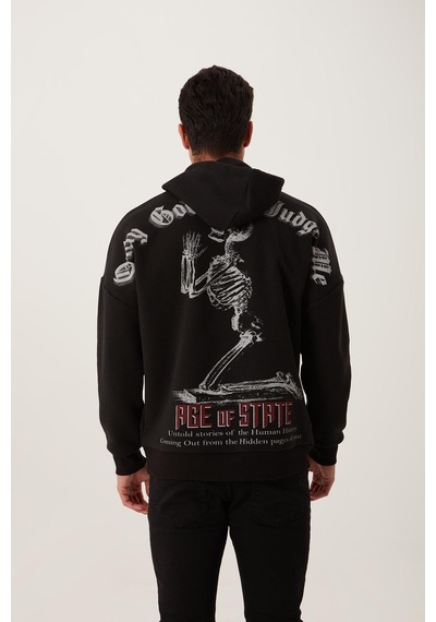 Polostate Erkek Ön Arka Age Of State Baskılı Sweatshirt Siyah