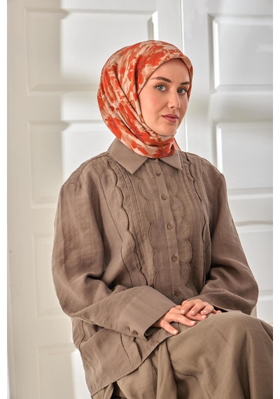 Silk Home Velora Eşarp 161001-07 Kiremit, Turuncu, Krem, Vizon