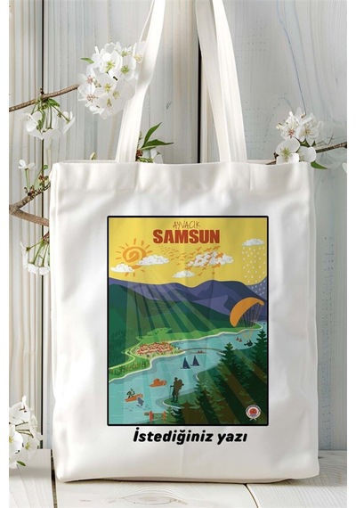 Art Hediye Samsun Baskılı Bez Çanta Omuz Çantası Kişiye Özel Desen Çok Renkli