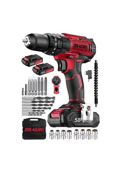 Dragro GTX-58 58V 5 Ah Kırmızı Darbeli Çift Akülü Vidalama Makinesi
