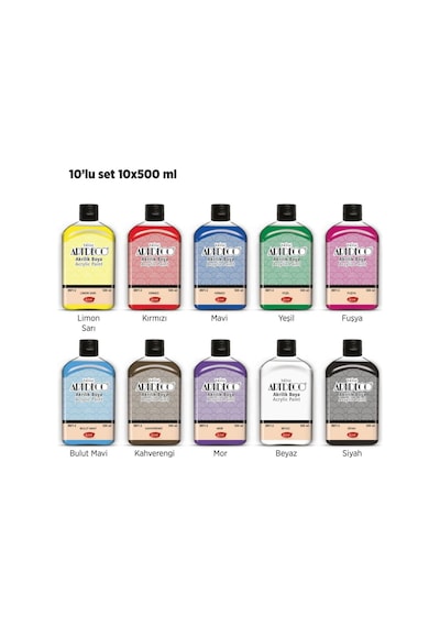 Akrilik Boya 500 Ml. 10 Renk Set Karışık Çok Renkli
